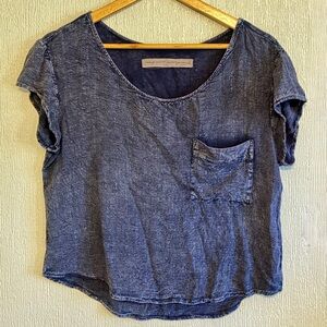 Raquel Allegra Indigo Short Sleeve Crop Top